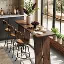 LITTLE TREE Solid Wood Bar Table, 61" Counter Height Table with Parquet Design Tabletop, Modern Farmhouse Kitchen Bar Table for Dining Room, Home Kitchen, Bistro, Bar, Rustic Dark Walnut, 61.02" W x 19.69" D x 37.40" H