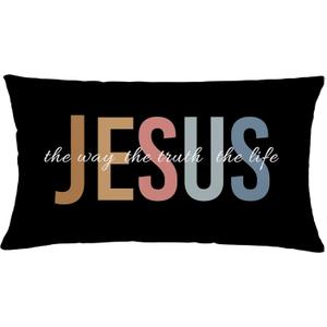 Jesus Black Lumbar Pillow Covers 12x20 - Christian Decorative Lumbar Throw Pillow Covers, Christian Decor, Christian Home Decor, Christian Room Decor, Christian Gifts for Women, Religious Gifts