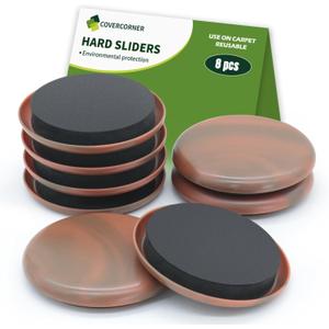 Furniture Sliders for Carpet 8 PCS - 2 1/2 inch Furniture Moving Slider Chair Legs Floors Protectors Furniture Movers Sliders  Move Your Furniture Easy & Safely(for Carpet) Brown Coffee