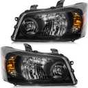 Headlight Assembly Compatible with Toyota Highlander 2004 2005 2006 2007 Halogen Type, OE-Style Headlamp Replacement Without Bulbs for 81130-48280 81170-48280, Black Housing Amber Reflector