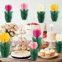 4 x SUNBEAUTY 8 PCS Flower Honeycomb Decor Tulips Table Centerpieces Spring Decoration for Home Office Paper Flower Tulip Honeycomb Decor for Garden Party, Mother's Day Decoration