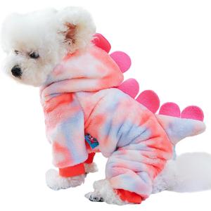 Dinosaur Dog Clothes for Small Dog Girl Boy, Fleece Winter Puppy Hoodies with Leash Ring, Cold Weather Coat for Cat, Funny Dinosaur Costume for Christmas Halloween (Pink, Medium)