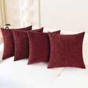 CaliTime Christmas Throw Pillow Covers Decorative 18 X 18 Inches Pack of 4 Cozy Chenille Cushion Cases for Couch Sofa Bed Living Room Home Burgundy