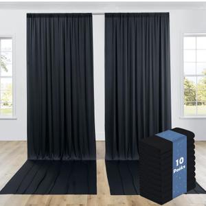 50ftx12ft Black Wrinkle-Free Wedding Backdrop Curtain -Silky Washable Black Polyester Drapes for Baby Showers, Birthday Parties, Photography, and Wedding Receptions-10 Panels 5FTx12FT
