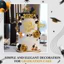 Sureio 48 Pcs Graduation Cake Toppers Class of 2026 Congrats Grad Cake Decor Graduation Cap Diploma Artificial Flower Card Ball Palm Leaves Firework Stick Kit for Theme Party Supplies(Black, Gold)