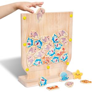 Fish Arena Connect 5 Wooden Toy  Ocean Animal Board Games for Kids, Fun 2 Player Family Strategy Game