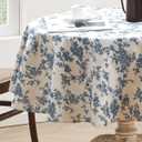Cotton Linen Round Tablecloth - Pastoral Floral Tablecloth Washable Table Cloth for Kitchen Dining Room Table Cover for Party Dinner, Picnic (Blue Floral, Round 55")