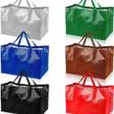 Shappy 6 Pieces Extra Large Reusable Shopping Grocery Bags with Handles Colorful Woven Plastic Waterproof Tote Bags (21.7 x 14.2 x 13.8 Inch)