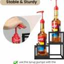 THYGIFTREE Coffee Syrup Rack Organizer 2-Tier 10 Syrup Bottles Holder Stand Metal with Wood Base for Coffee Bar Storage Shelves for Kitchen Countertop Matte Black