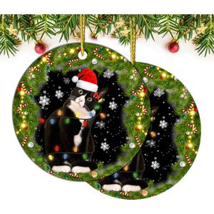 2 x DECORLUXES Set 2 Christmas Ornaments 3.1" - Tuxedo Cat Acrylic Ornament, Black and White Cat Christmas - Black cat Ornament - Christmas Tree Decoration Ornament