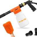 Car Wash Foam Gun + Microfiber Wash Mitt - Car Foam Sprayer - Foam Cannon for Hose - Spray Gun Cleaner - Snow Blaster for Cars, Boats, RVs, Foam Cannon Connects to Any Garden Hose (Upgraded - Orange)