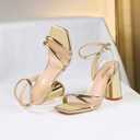 RIBONGZ Block Heels Prom Heeled Sandals for Women Chunky Square Open Toe Strappy High Heels Ankle Strap Wedding Bridal Shoes High Heel Sandals for Party Dress