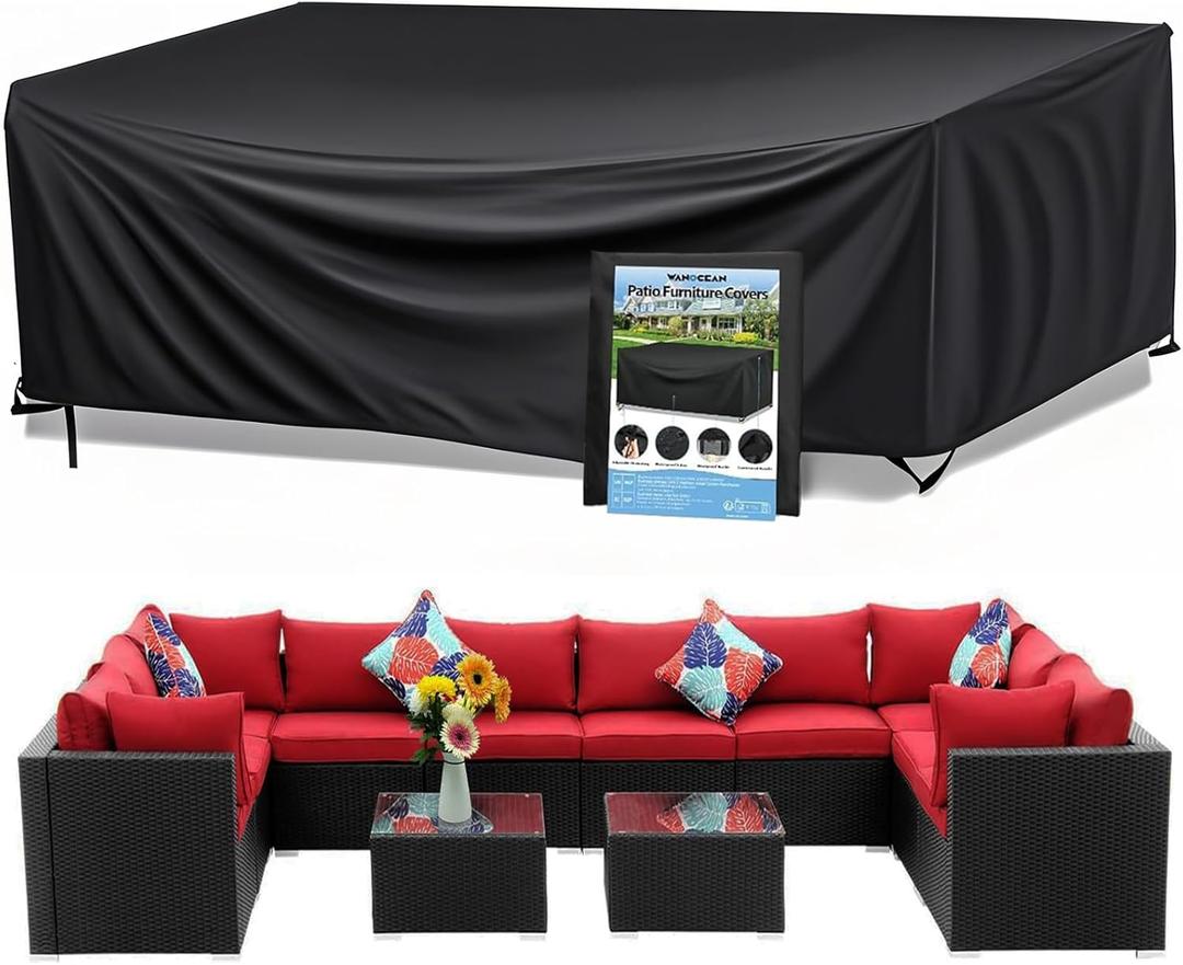 Wanocean Patio Furniture Covers Waterproof, Outdoor Furniture Cover with Storage Bag, Outdoor Table and Chair Cover for Rain, UV, Snow and Dust (137"L x 102"W x 35"H)