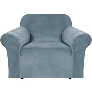 H.VERSAILTEX Stretch Velvet Armchair Cover Couch Covers 1 Cushion Chair Slipcover for Living Room Furniture Cover Crafted from Thick Comfy Rich Velour (Chair 31"-49", Stone Blue)