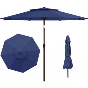 10FT Outdoor Patio Umbrella, 2 Tiers Market Table Umbrella with 8 Sturdy Ribs, Push Button Tilt and Crank, UPF50+ UV Protection for Deck, Pool, Garden and Backyard, Navy