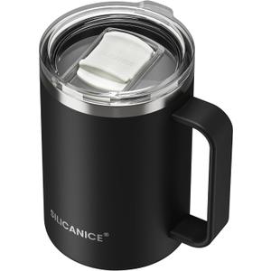 14 / 24oz Insulated Coffee Mug With Handle, Break & Scratch Resistant lid With Detachable Slider, Stainless Steel Vacuum Insulation Tumbler, BPA Free - Thoughtful Gift - Thoughtful Gift - Black