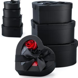 4 Pcs Mother's Day Flower Boxes Heart Shaped Boxes Floral Gift Assorted Sizes with Transparent Window Lids and Ribbons for Luxury Flower Gift Arrangements Wedding(Black)