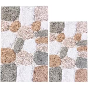 Ramanta Home Pure Cotton Pebble Stone Bathroom Mat - Grey Beige, Super Soft Anti Skid Absorbent Bath Rug Set for Bathroom, Kitchen, Machine Washable Bathrugs - 21x32