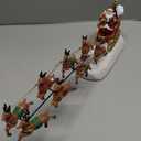 innodept12 Christmas Winter Santa's Sleigh with 8 Reindeers - Winter Lane Christmas Village Decor Santa Sleight with Reindeer LED Light String and Music, Fireplace Home Decor Xmas, Red Sleigh