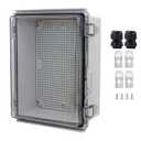 Waterproof Junction Box, ABS Plastic Electrical Box with Stainless Steel Latch, Hinged Cover Electric Project Enclosure Box with Mounting Plate, Wall Brackets & Cable Gland 8.7"x6.7"x4.3" (Clear)