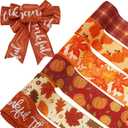 AnyDesign Fall Wired Edge Ribbons 36 Yards Pumpkin Maple Leaves Fabric Ribbon Orange Brown Autumn Leaves Plaids Craft Ribbon for Thanksgiving Farmhouse Bow Making Wreath Decor, 6 Roll