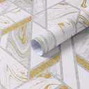 Safiyya 78.7"×17.3" White and Gold Wallpaper Geometric Peel and Stick Wallpaper for Bedroom Contact Paper for Cabinets Liner Self Adhesive Removable Wall Paper for Walls Vinyl 3 Rolls
