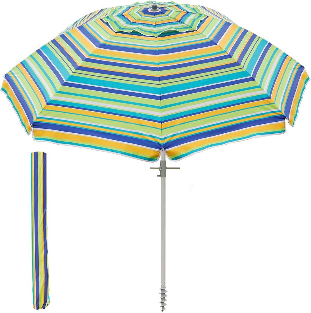 Beach Umbrella w/Sand Anchor & Tilt, Heavy Duty Wind Outdoor Umbrellas with Air Vents Design & Carry Bag, UV 50+ Protection Portable Sun Shade for Patio, Pool, Garden