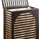 Laundry Hamper with Lid, Bamboo Clothes Laundry Basket with Handles, Removable 2-Section Liner bag, Hampers for Bedroom Aesthetic, Large Storage for Bath Towel, Sheets or Toys, Home (Brown)