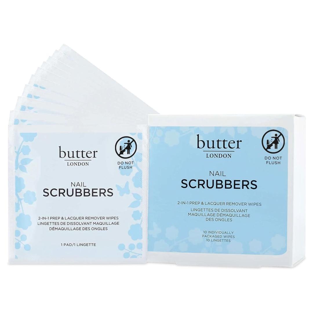 2 x Butter LONDON Nail Polish Remover Pads, Nail Scrubbers - 2-in-1 Prep & Lacquer Remover Nail Wipes - Travel-Friendly Gel Fingernail Polish Remover - Cruelty-Free, Paraben-Free & Gluten-Free