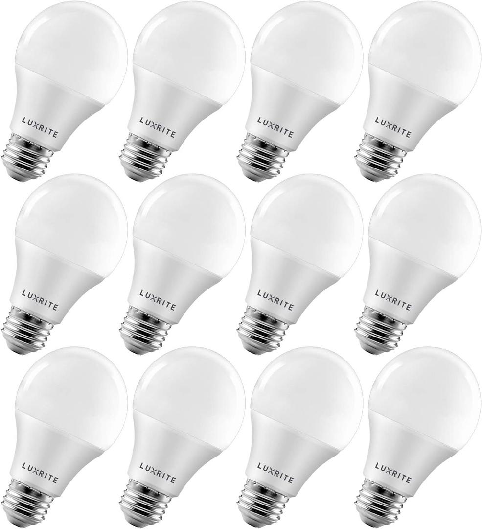 LUXRITE A19 LED Light Bulb 60W Equivalent 800LM 3500K Natural White 12 Pack