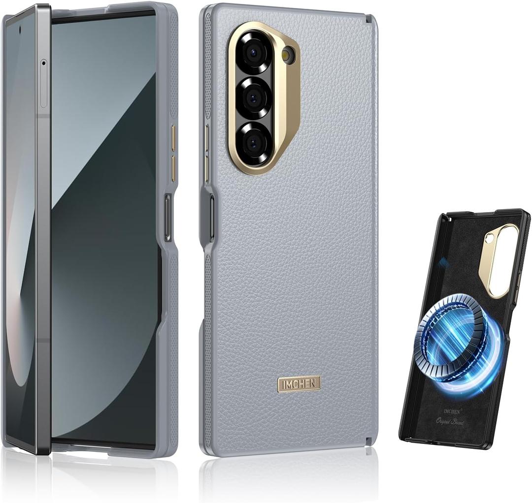 IMCHEN for Samsung Galaxy Z Fold 6 Case, Leather Zfold 6 Case, One Piece Designed, No Screen Protector Included (SilverShadow)