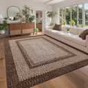 GarveeHome Printed Rugs with Braided Pattern on it, Washable 9x12 Area Rug for Living Room Non Slip Soft Brown Bedroom Rugs Low Pile Stain Resistant Carpet for Nursery Dining Room Classroom