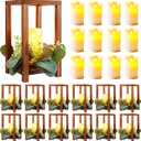 12 Pcs/6 Set Wooden Wedding Lantern Centerpiece Include 6 Lantern Candle Holder 6 Flameless LED Candle for Rustic Wedding Table Party Baby Shower Farmhouse Decor(No Wreathes)