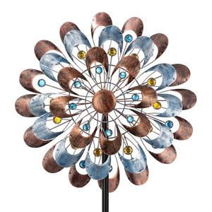 DREAMYSOUL Wind Spinner Outdoor Clearance, 20" Dia Large Metal Windmills with Blue and Copper Blades, Kinetic Wind Spinners & Sculpture for Yard and Garden
