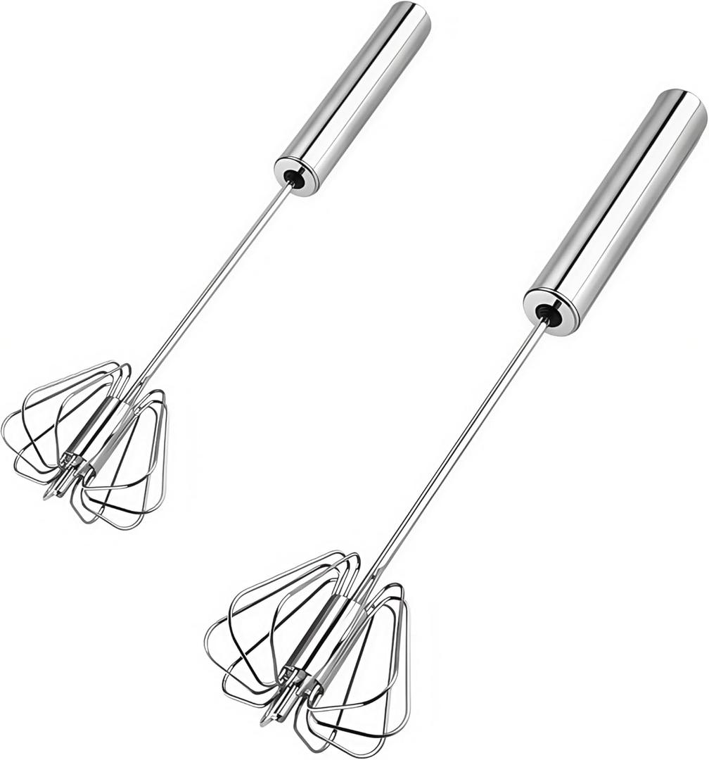 Stainless Steel Egg Whisk, Digead Hand Push Rotary Whisk Blender, whisks for cooking, Hand Push Mixer Stirrer for Blending, Whisking, Beating & Stirring (10+12in)