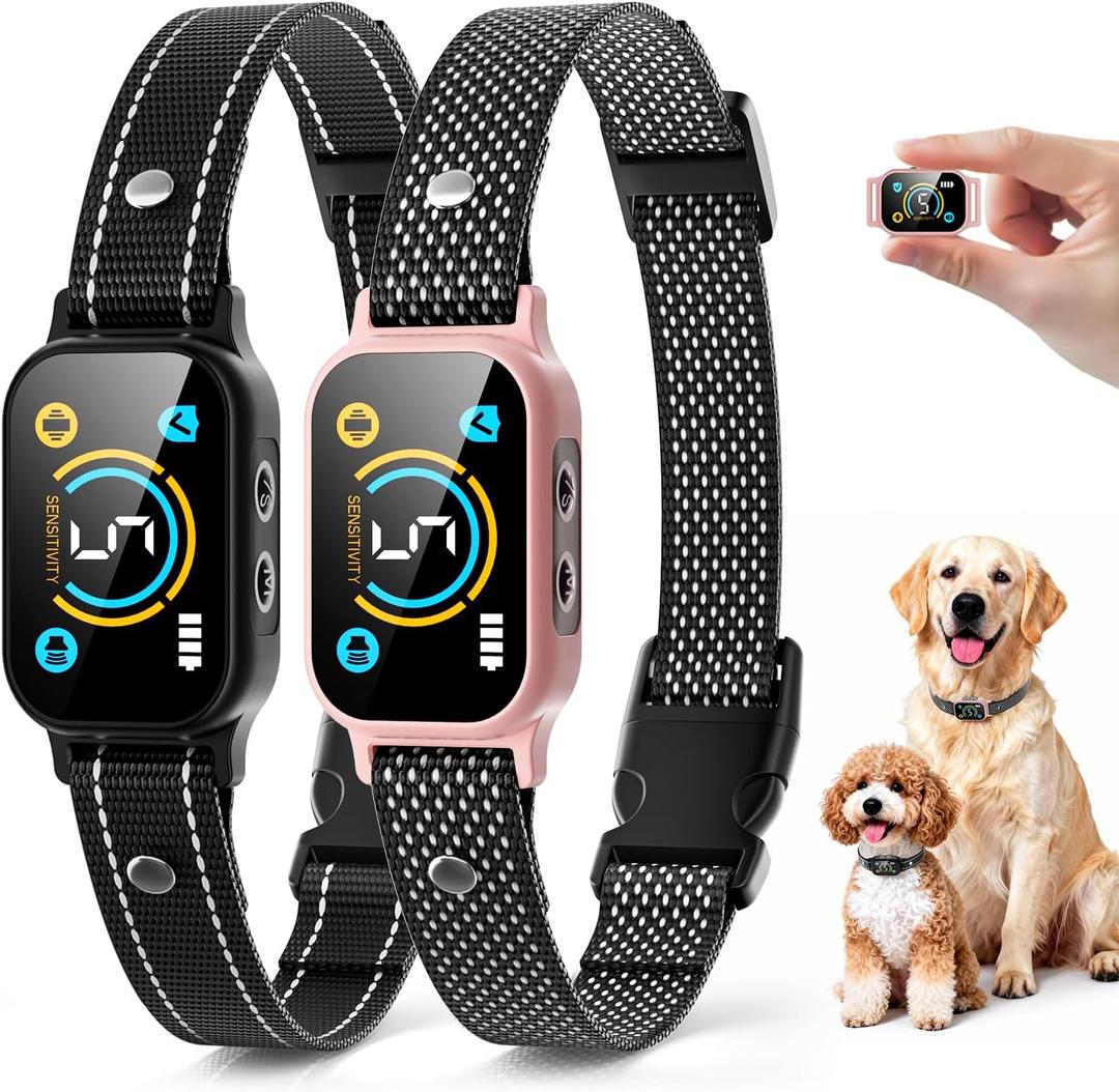 2 Pack Bark Collar, Smart Dog Bark Collar for Large Medium Small Dogs, Rechargeable Ultra-Light Training Collar with Beep Vibration, Anti Barking Device with 5-Level Sensitivity (Blackpink)