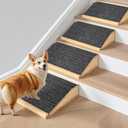 4-Pack Wooden Dog Ramp for Stairs, Anti-Slip Pet Steps for Small Dogs with Carpet Surface, Low-Angled Pet Ramps for Staircase, Steps and Stairs Assist for Injured & Aged Pets, Stairs Ramp for Dogs