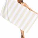 Beach Towel Cream Stripes Bath Pool Towels White Vertical Striped Absorbent Beach Towel Soft Large Quick Dry Lightweight Camping Travel Sports Yoga Gym Swim Towels for Adult Kids 30x60 Inch (Beige)
