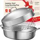 GRILL BUMP Roasting Pan, 21x13x11 Inch, Silver, Rectangular, Stainless Steel, 25LB Capacity, Turkey & Chicken Roaster with Rack and Lid