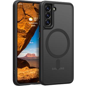 Rayboen for Samsung Galaxy S21 Case, Compatible with Magsafe, Translucent Frosted Silky Durable Shockproof Magnetic Phone Cover for Samsung S21 5G with Anti-Scratch Hard PC Back, Matte Black
