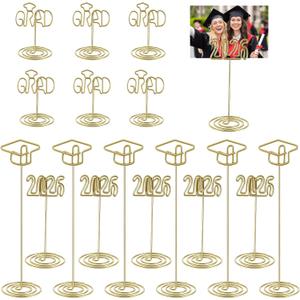 18Pcs 2026 Graduation Gold Photo Holders for Table Centerpieces, Grad Cap Picture Display Table Number Holders Card Stands for Class of 2026 Congrats Grad Anniversary Party Decor Supplies, 3 Sizes
