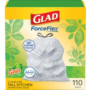 Glad ForceFlex Tall Kitchen Trash Bags, 13 Gal, Gain Original with Febreze, 110 Ct 