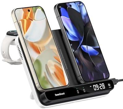 Dual Wireless Charger for Google Pixel 10/10 Pro/10 Pro XL/10 Pro Fold/9a/9 Pro/9/8/7 (Not for 9 Pro Fold), for Pixel Watch 3/2/Fitbit Versa 4/3/Sense 2 (Not for Pixel Watch 4/1), SwanScout 710G2, Black