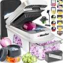 Mueller Pro-Series All-in-One, 12 Blade Mandoline Slicer for Kitchen, Food Chopper, Vegetable Slicer and Spiralizer, Cutter, Dicer, Grater, Kitchen Gadgets Sets with Container, White Sand/Gray