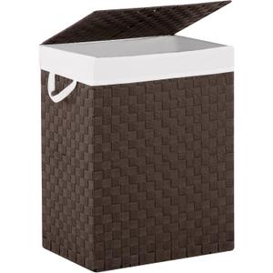 YOUDENOVA Handwoven Laundry Basket Hamper with Removable Liner Bag and Lid, Collapsible Clothes Hamper with Handle, Brown