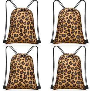 Yiyiring 16 Pcs Leopard Gift Bags Classic Cheetah Treat Drawstring Bags for Cheetah Party Supplies Birthday Travel Camping Decor(Leopard) (Brown)