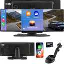 10.26'' Wireless Carplay Screen, Car Play & Android Auto HD Touchscreen Car Stereo with 4K Dash Cam, 1080p Backup Camera, Bluetooth, Mirror Link, Voice Control, AUX, FM (CA102)