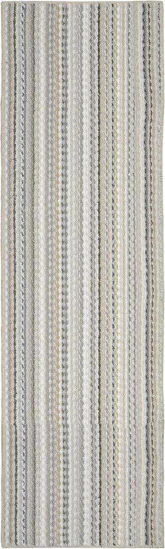 Garland Rug Carnival Stripe Non-Slip Recycled 2' x 8' Random Earthtone Stripes Area Rug – Modern, Stain-Resistant, Ideal for Living Rooms & High-Traffic Areas