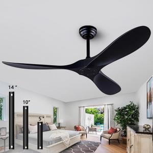 52" Ceiling Fans with Remote Control without Light, Modern Reversible DC Motor Indoor Outdoor 3 Blade Ceiling Fan for Patio, Bedroom and Farmhouse (Black)