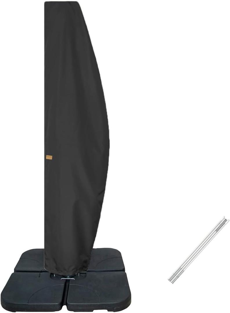 Patio Umbrella Cover for 9ft to 11ft Offset Umbrella, Water Resistant, Curved Cantilever and Straight Pole Parasol Outdoor Umbrellas Cover with Zipper and Rod
